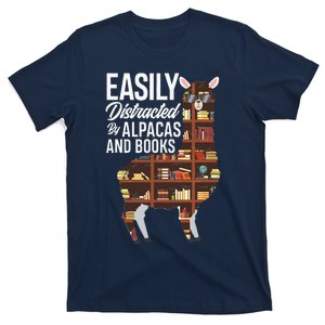 Easily Distracted By Alpacas And Books Book Lover Gift T-Shirt