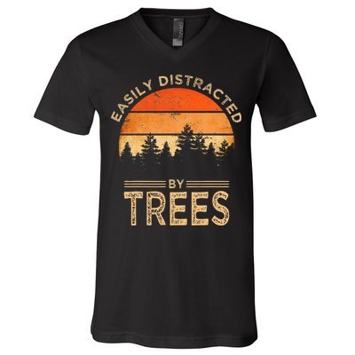 Easily Distracted By Trees Vintage Funny Tree V-Neck T-Shirt