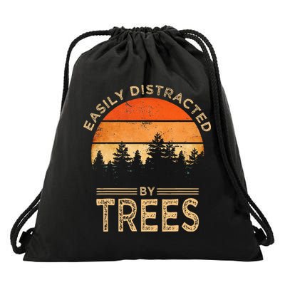Easily Distracted By Trees Vintage Funny Tree Drawstring Bag
