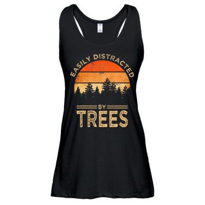 Easily Distracted By Trees Vintage Funny Tree Ladies Essential Flowy Tank