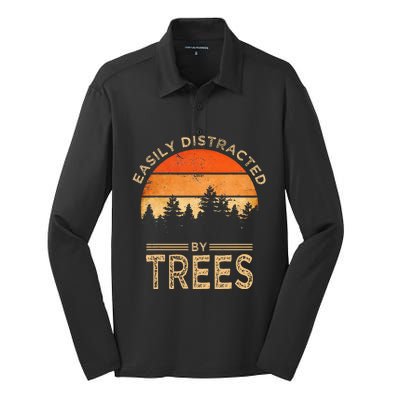 Easily Distracted By Trees Vintage Funny Tree Silk Touch Performance Long Sleeve Polo