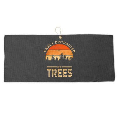 Easily Distracted By Trees Vintage Funny Tree Large Microfiber Waffle Golf Towel