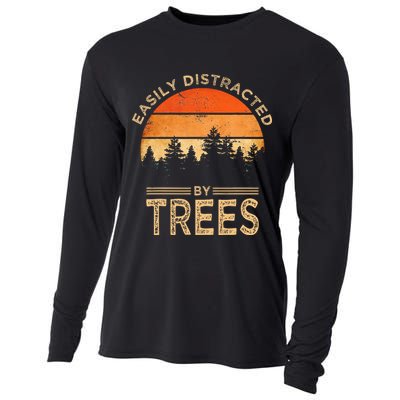Easily Distracted By Trees Vintage Funny Tree Cooling Performance Long Sleeve Crew