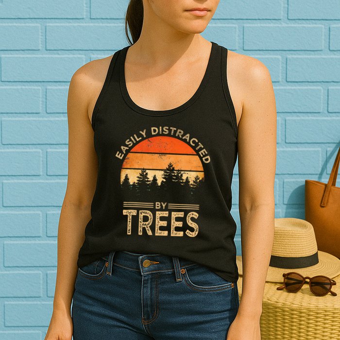 Easily Distracted By Trees Vintage Funny Tree Womens Tank Top