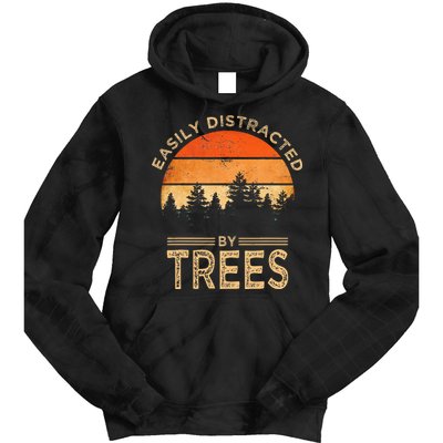 Easily Distracted By Trees Vintage Funny Tree Tie Dye Hoodie