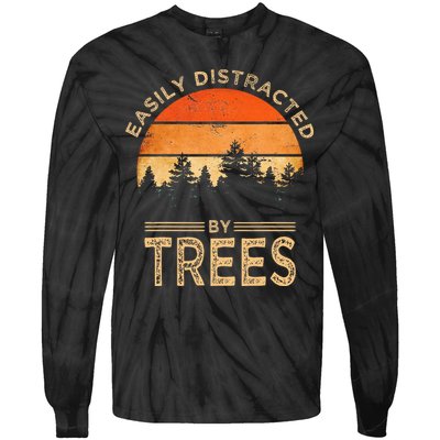 Easily Distracted By Trees Vintage Funny Tree Tie-Dye Long Sleeve Shirt