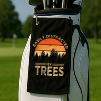 Easily Distracted By Trees Vintage Funny Tree Golf Towel