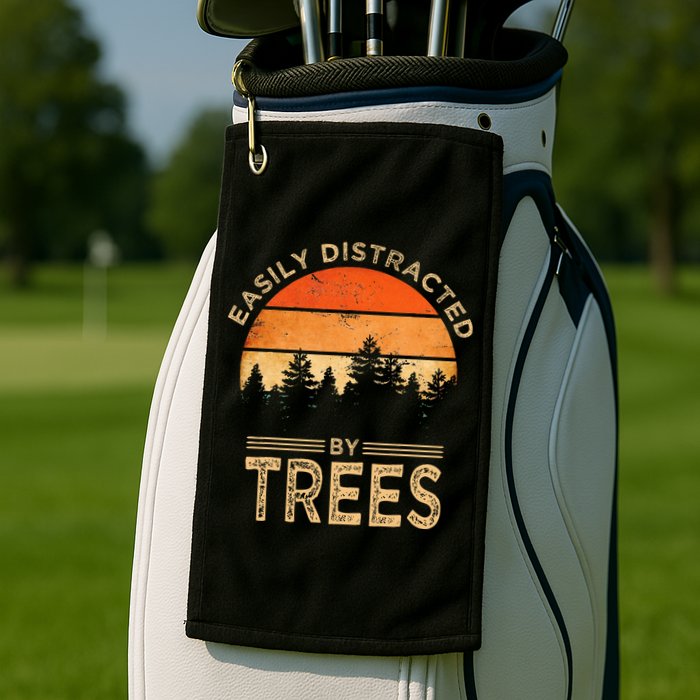 Easily Distracted By Trees Vintage Funny Tree Golf Towel