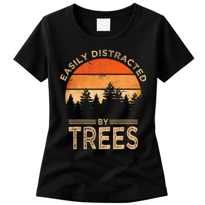 Easily Distracted By Trees Vintage Funny Tree Womens T-Shirt