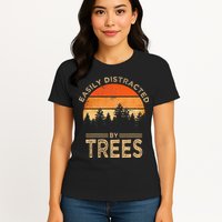 Easily Distracted By Trees Vintage Funny Tree Womens T-Shirt