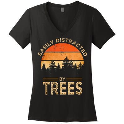 Easily Distracted By Trees Vintage Funny Tree Women's V-Neck T-Shirt