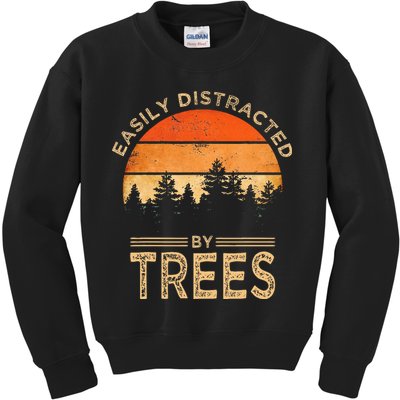 Easily Distracted By Trees Vintage Funny Tree Kids Sweatshirt