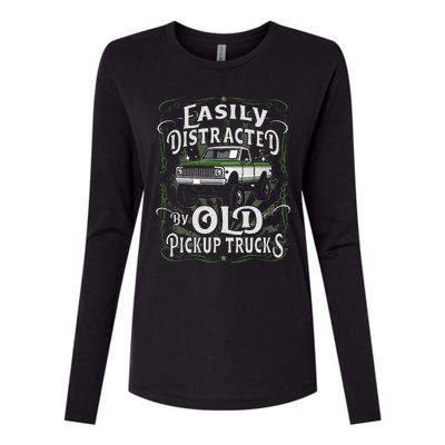 Easily Distracted By Old Pickup Trucks Easily Distracted By Womens Cotton Relaxed Long Sleeve T-Shirt