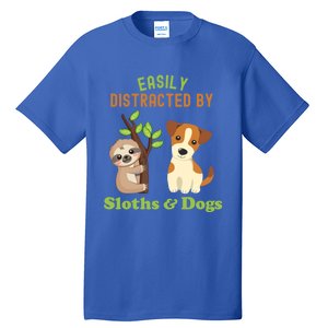 Easily Distracted By Sloths And Dogs Funny Gift Tall T-Shirt