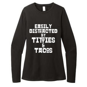 Easily Distracted By Titties And Tacos Funny Taco Lover Man Womens CVC Long Sleeve Shirt