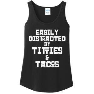 Easily Distracted By Titties And Tacos Funny Taco Lover Man Ladies Essential Tank