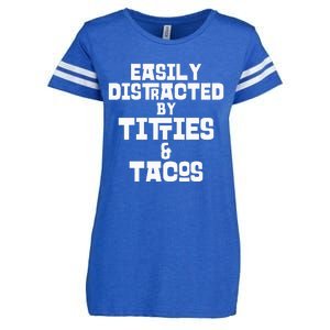 Easily Distracted By Titties And Tacos Funny Taco Lover Man Enza Ladies Jersey Football T-Shirt