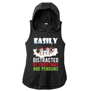 Easily Distracted By Christmas And Penguins Xmas Animal Gift Great Gift Ladies PosiCharge Tri-Blend Wicking Draft Hoodie Tank