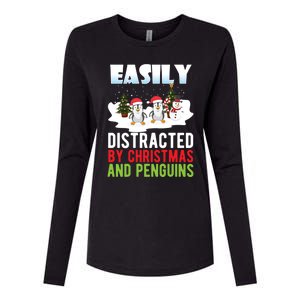 Easily Distracted By Christmas And Penguins Xmas Animal Gift Great Gift Womens Cotton Relaxed Long Sleeve T-Shirt