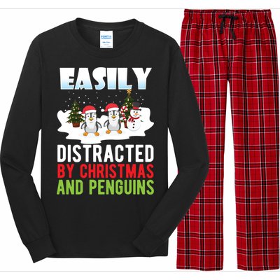 Easily Distracted By Christmas And Penguins Xmas Animal Gift Great Gift Long Sleeve Pajama Set