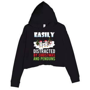 Easily Distracted By Christmas And Penguins Xmas Animal Gift Great Gift Crop Fleece Hoodie