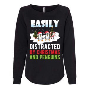 Easily Distracted By Christmas And Penguins Xmas Animal Gift Great Gift Womens California Wash Sweatshirt