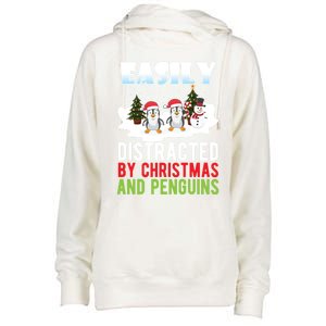 Easily Distracted By Christmas And Penguins Xmas Animal Gift Great Gift Womens Funnel Neck Pullover Hood