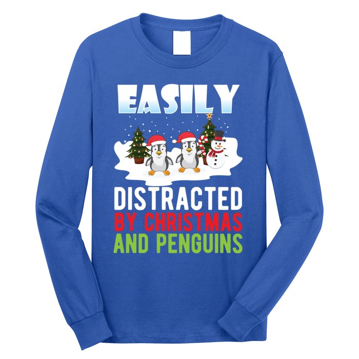 Easily Distracted By Christmas And Penguins Xmas Animal Gift Great Gift Long Sleeve Shirt