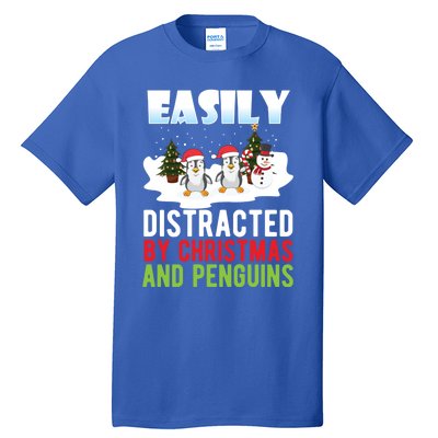 Easily Distracted By Christmas And Penguins Xmas Animal Gift Great Gift Tall T-Shirt