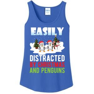 Easily Distracted By Christmas And Penguins Xmas Animal Gift Great Gift Ladies Essential Tank