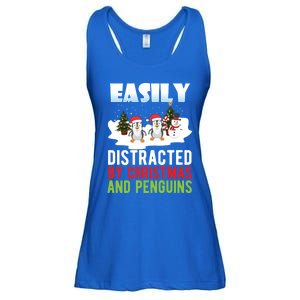 Easily Distracted By Christmas And Penguins Xmas Animal Gift Great Gift Ladies Essential Flowy Tank