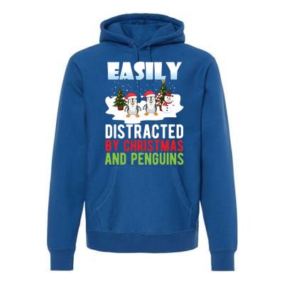 Easily Distracted By Christmas And Penguins Xmas Animal Gift Great Gift Premium Hoodie