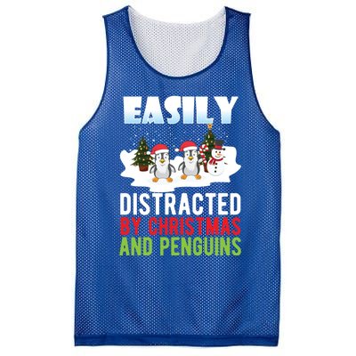 Easily Distracted By Christmas And Penguins Xmas Animal Gift Great Gift Mesh Reversible Basketball Jersey Tank