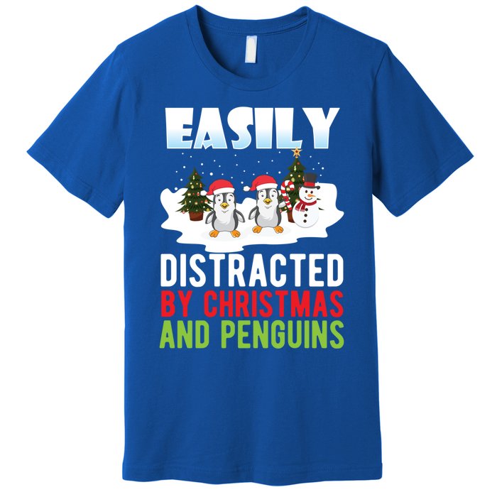 Easily Distracted By Christmas And Penguins Xmas Animal Gift Great Gift Premium T-Shirt