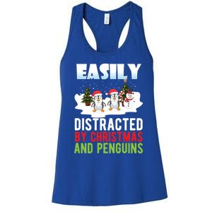 Easily Distracted By Christmas And Penguins Xmas Animal Gift Great Gift Women's Racerback Tank