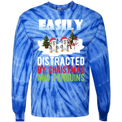 Easily Distracted By Christmas And Penguins Xmas Animal Gift Great Gift Tie-Dye Long Sleeve Shirt