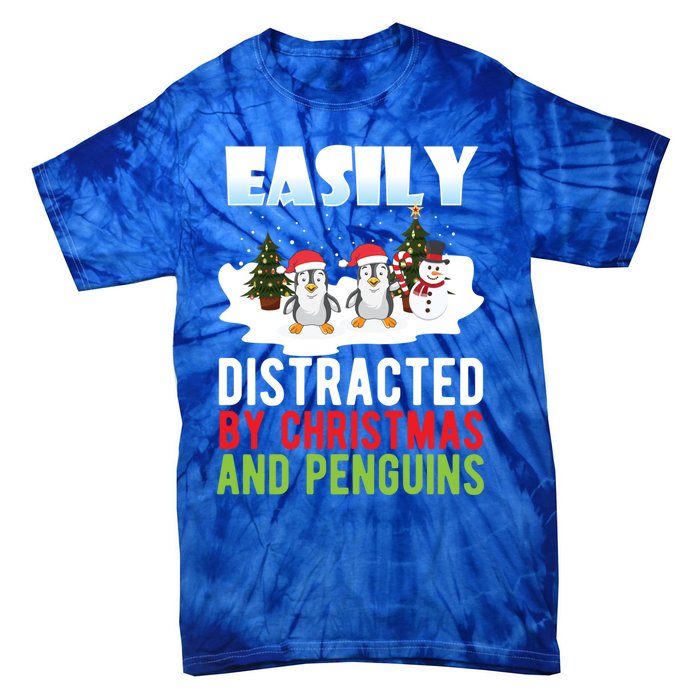 Easily Distracted By Christmas And Penguins Xmas Animal Gift Great Gift Tie-Dye T-Shirt