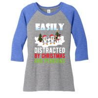 Easily Distracted By Christmas And Penguins Xmas Animal Gift Great Gift Women's Tri-Blend 3/4-Sleeve Raglan Shirt