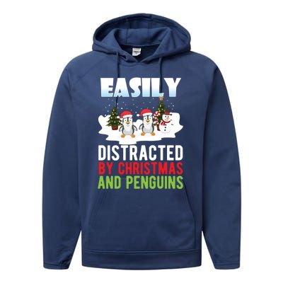 Easily Distracted By Christmas And Penguins Xmas Animal Gift Great Gift Performance Fleece Hoodie