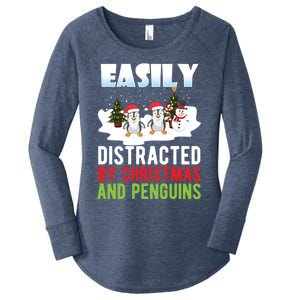 Easily Distracted By Christmas And Penguins Xmas Animal Gift Great Gift Women's Perfect Tri Tunic Long Sleeve Shirt