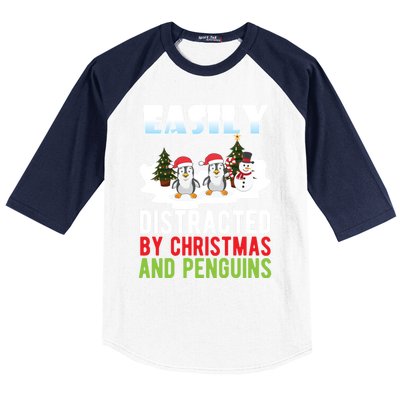 Easily Distracted By Christmas And Penguins Xmas Animal Gift Great Gift Baseball Sleeve Shirt