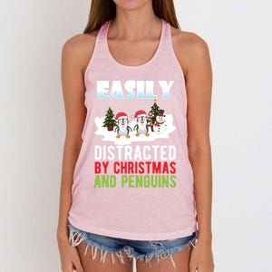 Easily Distracted By Christmas And Penguins Xmas Animal Gift Great Gift Women's Knotted Racerback Tank