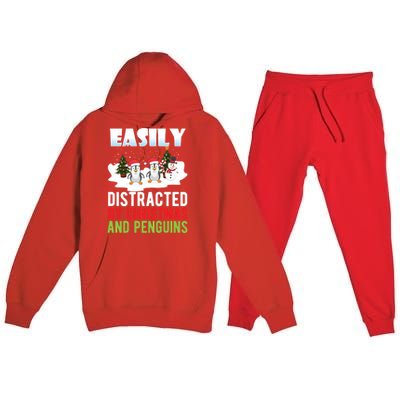 Easily Distracted By Christmas And Penguins Xmas Animal Gift Great Gift Premium Hooded Sweatsuit Set