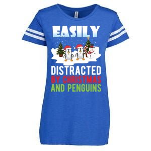 Easily Distracted By Christmas And Penguins Xmas Animal Gift Great Gift Enza Ladies Jersey Football T-Shirt