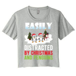 Easily Distracted By Christmas And Penguins Xmas Animal Gift Great Gift Women's Crop Top Tee