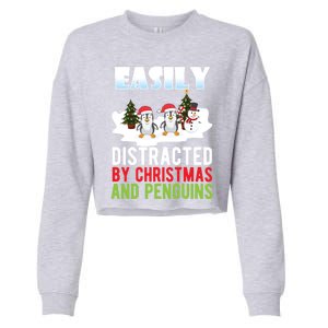 Easily Distracted By Christmas And Penguins Xmas Animal Gift Great Gift Cropped Pullover Crew