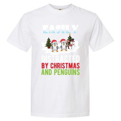 Easily Distracted By Christmas And Penguins Xmas Animal Gift Great Gift Garment-Dyed Heavyweight T-Shirt