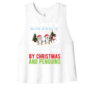 Easily Distracted By Christmas And Penguins Xmas Animal Gift Great Gift Women's Racerback Cropped Tank