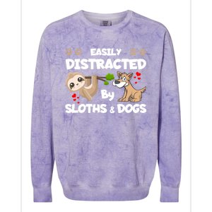 Easily Distracted By Sloths And Dogs Cool Gift Colorblast Crewneck Sweatshirt