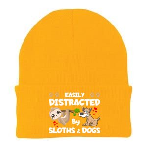 Easily Distracted By Sloths And Dogs Cool Gift Knit Cap Winter Beanie